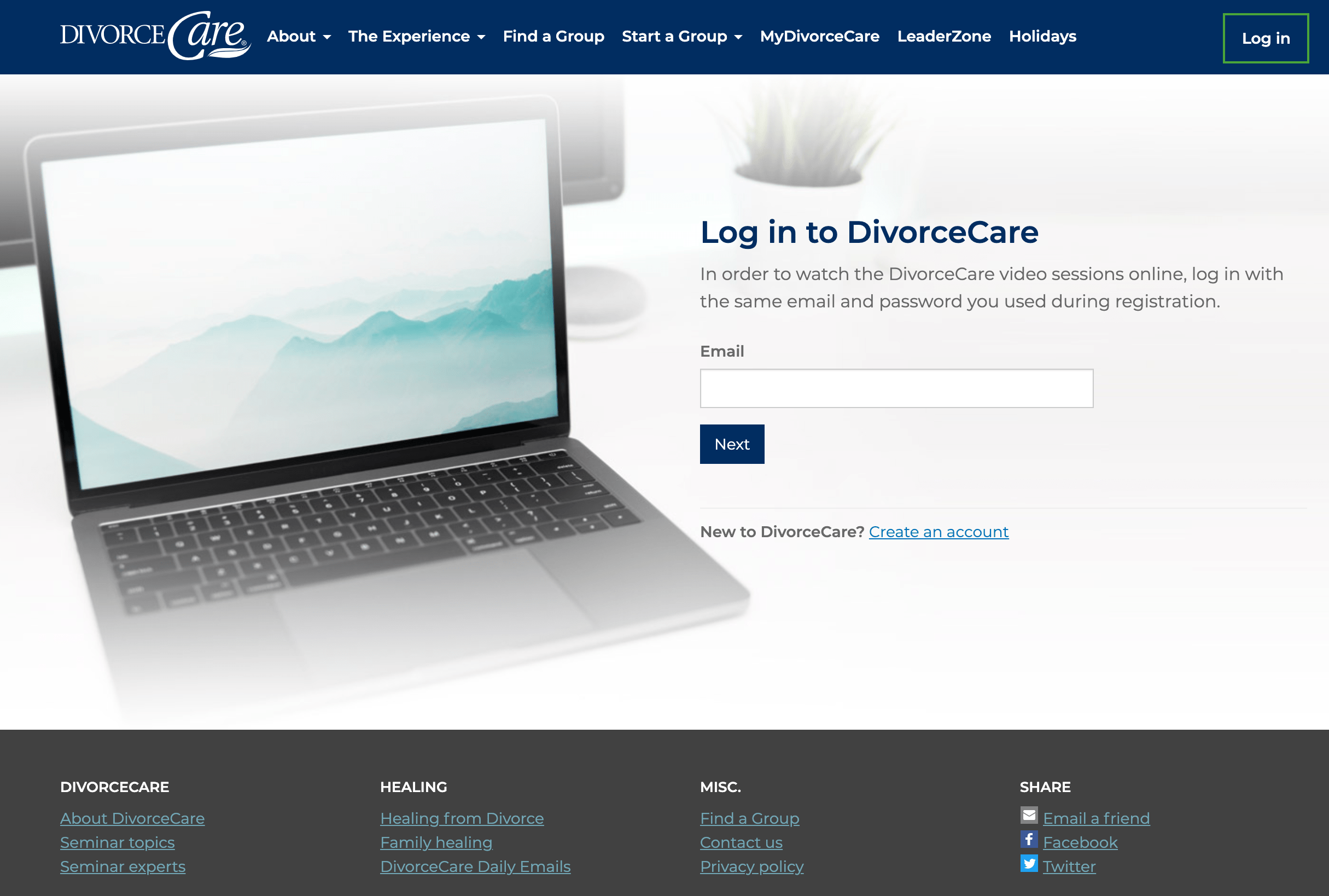Login page